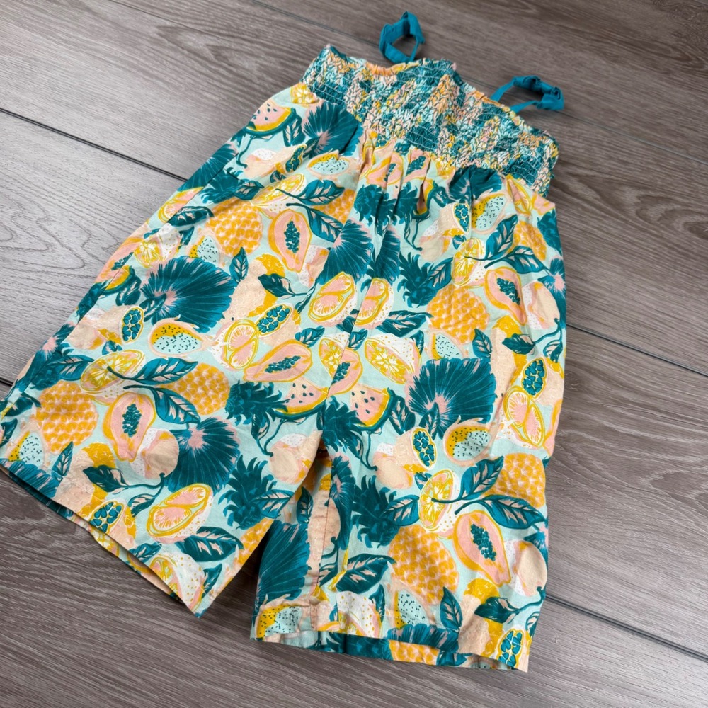 Tommy Bahama Girls Jumpsuit Tropical Fruit Print Smocked Cotton Teal 4T